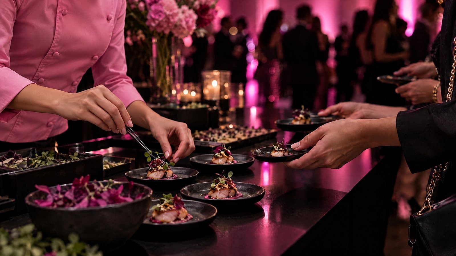 Tasting portions being plated at a brand launch event